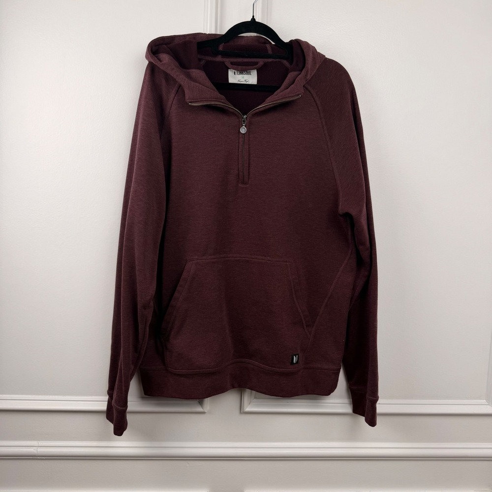 Linksoul Mens Burgundy Heather Quarter Zip Hoodie Tencel Blend LS4110 Size M